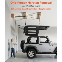 VEVOR Hard Top Remover Lift, 220 lbs, Jeep Hardtop Removal Storage Roof Hoist with Anti-Drop System, Easy One-Person Operation, Supports 8-16 in Ceiling, for 2-Door & 4-Door Jeep Wrangler JK JL & Ford