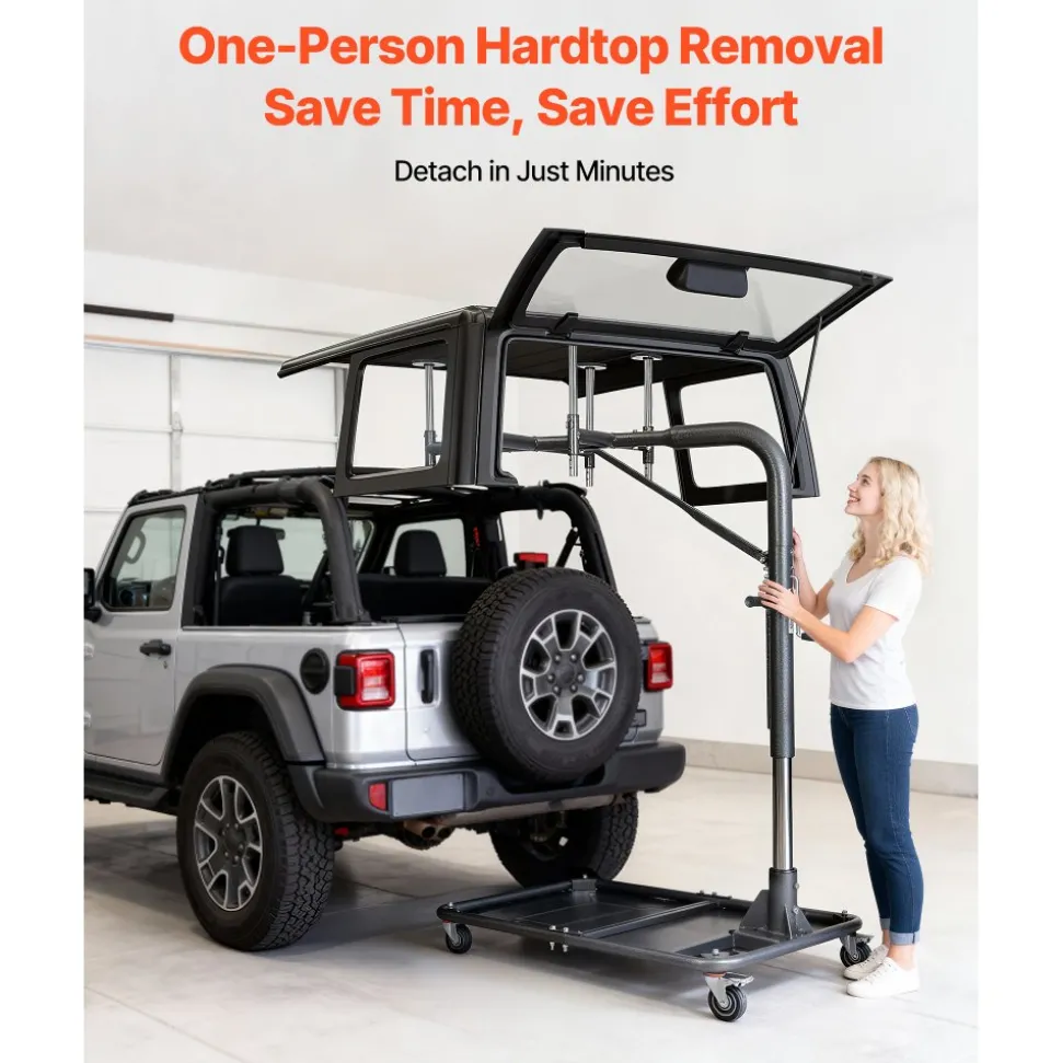 VEVOR Hard Top Remover Lift, 220 lbs, Jeep Hardtop Removal and Storage System, Quick & Easy One-Person Operation, Adjustable Height, for Jeep Wrangler YJ, TJ, JK, JL, 4XE, Ford Bronco 4 Door & 6 Gen+