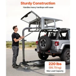 VEVOR Hard Top Remover Lift, 220 lbs, Foldable Jeep Hardtop Removal and Storage System, Easy One-Person Operation, Adjustable Height, for Jeep Wrangler YJ, TJ, JK, JL, 4XE, Ford Bronco 4 Door & 6 Gen+