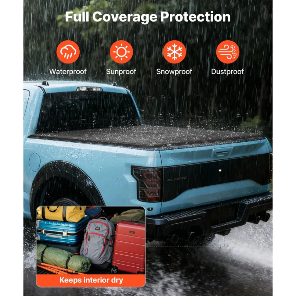VEVOR Hard Tri-Fold Truck Bed Tonneau Cover, Compatible with 2016-2025 Toyota Tacoma with OE Track System (Not Fit Roll Bar) 5 ft (60.5 in) Bed, Waterproof Fiberglass Hard Folding Truck Tonneau Cover