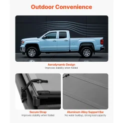 VEVOR Hard Tri-Fold Truck Bed Tonneau Cover, Compatible with 2016-2025 Toyota Tacoma with OE Track System (Not Fit Roll Bar) 5 ft (60.5 in) Bed, Waterproof Fiberglass Hard Folding Truck Tonneau Cover