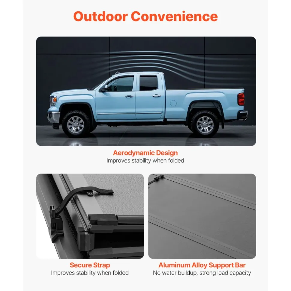VEVOR Hard Tri-Fold Truck Bed Tonneau Cover, Compatible with 2016-2025 Toyota Tacoma with OE Track System (Not Fit Roll Bar) 5 ft (60.5 in) Bed, Waterproof Fiberglass Hard Folding Truck Tonneau Cover