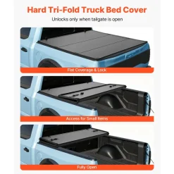VEVOR Hard Tri-Fold Truck Bed Tonneau Cover, Compatible with 2022-2026 Toyota Tundra with OE Track System 5.6 ft (66.7 in) Bed, Waterproof Hard Folding Truck Tonneau Cover, Aluminum Alloy Support Bar