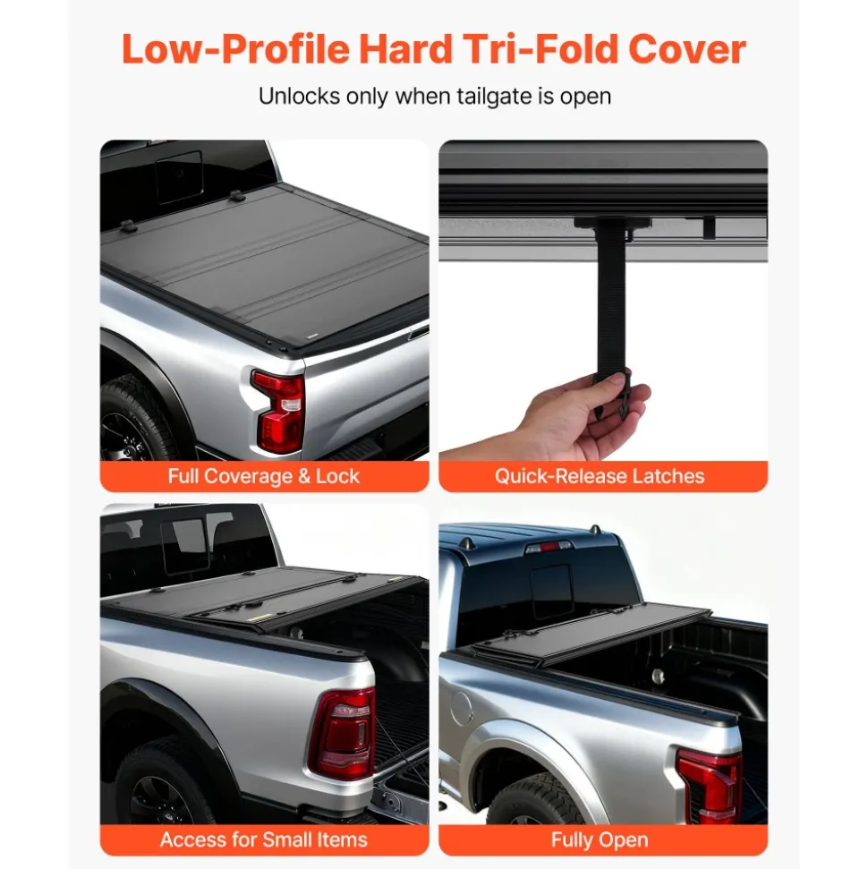 VEVOR Hard Tri-Fold Truck Bed Tonneau Cover, Compatible with 2019-2025 Dodge Ram 1500 5.6 ft (67.4 in) Bed, Waterproof Low-Profile Hard Folding Truck Tonneau Cover with Aluminum Alloy Support Bar
