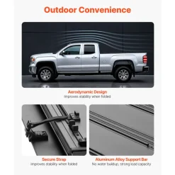 VEVOR Hard Tri-Fold Truck Bed Tonneau Cover, Compatible with 2019-2025 Dodge Ram 1500 5.6 ft (67.4 in) Bed, Waterproof Low-Profile Hard Folding Truck Tonneau Cover with Aluminum Alloy Support Bar