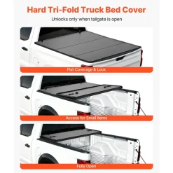 VEVOR Hard Tri-Fold Truck Bed Tonneau Cover, Compatible with 2007-2026 Chevy Silverado/GMC Sierra 1500 5.8 ft (69.3 in) Short Box (No CarbonPro Bed), Waterproof Fiberglass Folding Truck Tonneau Cover