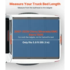 VEVOR Hard Tri-Fold Truck Bed Tonneau Cover, Compatible with 2007-2026 Chevy Silverado/GMC Sierra 1500 5.8 ft (69.3 in) Short Box (No CarbonPro Bed), Waterproof Fiberglass Folding Truck Tonneau Cover