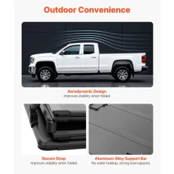 VEVOR Hard Tri-Fold Truck Bed Tonneau Cover, Compatible with 2015-2025 Ford F150 6.5 ft (78.9 in) Standard Bed, Waterproof Fiberglass Hard Folding Truck Tonneau Cover with Aluminum Alloy Support Bar