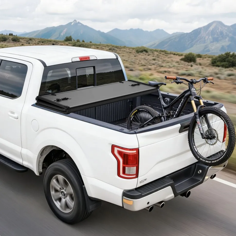 VEVOR Hard Tri-Fold Truck Bed Tonneau Cover, Compatible with 2015-2025 Ford F150 6.5 ft (78.9 in) Standard Bed, Waterproof Fiberglass Hard Folding Truck Tonneau Cover with Aluminum Alloy Support Bar