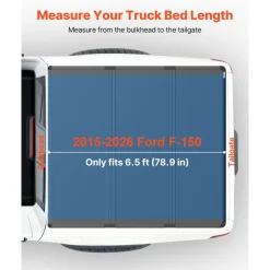 VEVOR Hard Tri-Fold Truck Bed Tonneau Cover, Compatible with 2015-2025 Ford F150 6.5 ft (78.9 in) Standard Bed, Waterproof Fiberglass Hard Folding Truck Tonneau Cover with Aluminum Alloy Support Bar