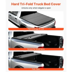 VEVOR Hard Tri-Fold Truck Bed Tonneau Cover, Compatible with 2019-2026 Dodge Ram 1500 (Incl. Classic & New) 6.4 ft (76.3 in) Bed Without Rambox (Not Fit Split Tailgate), Waterproof Folding Truck Cover