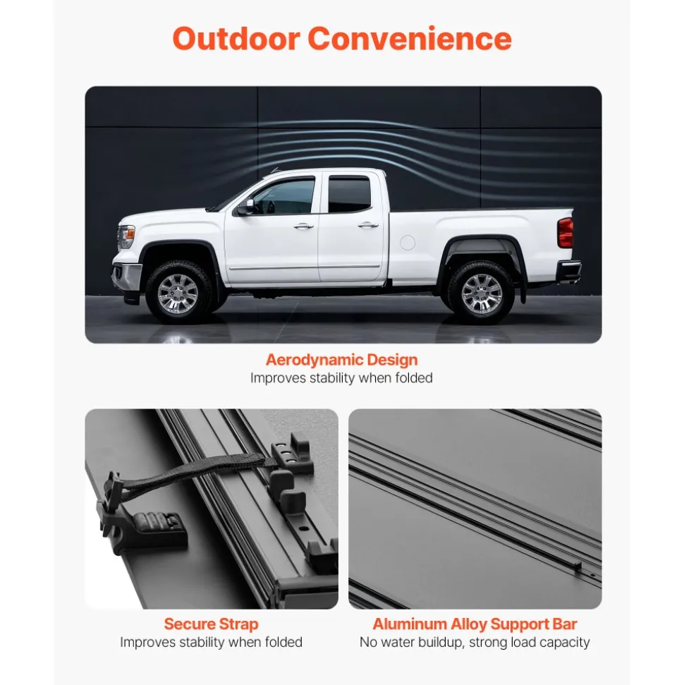 VEVOR Hard Tri-Fold Truck Bed Tonneau Cover, Compatible with 2021-2025 Ford F-150 (Incl. Raptor/Lightning) 5.5 ft (67.1 in) Bed, Waterproof Low-Profile Folding Cover with Aluminum Alloy Support Bar