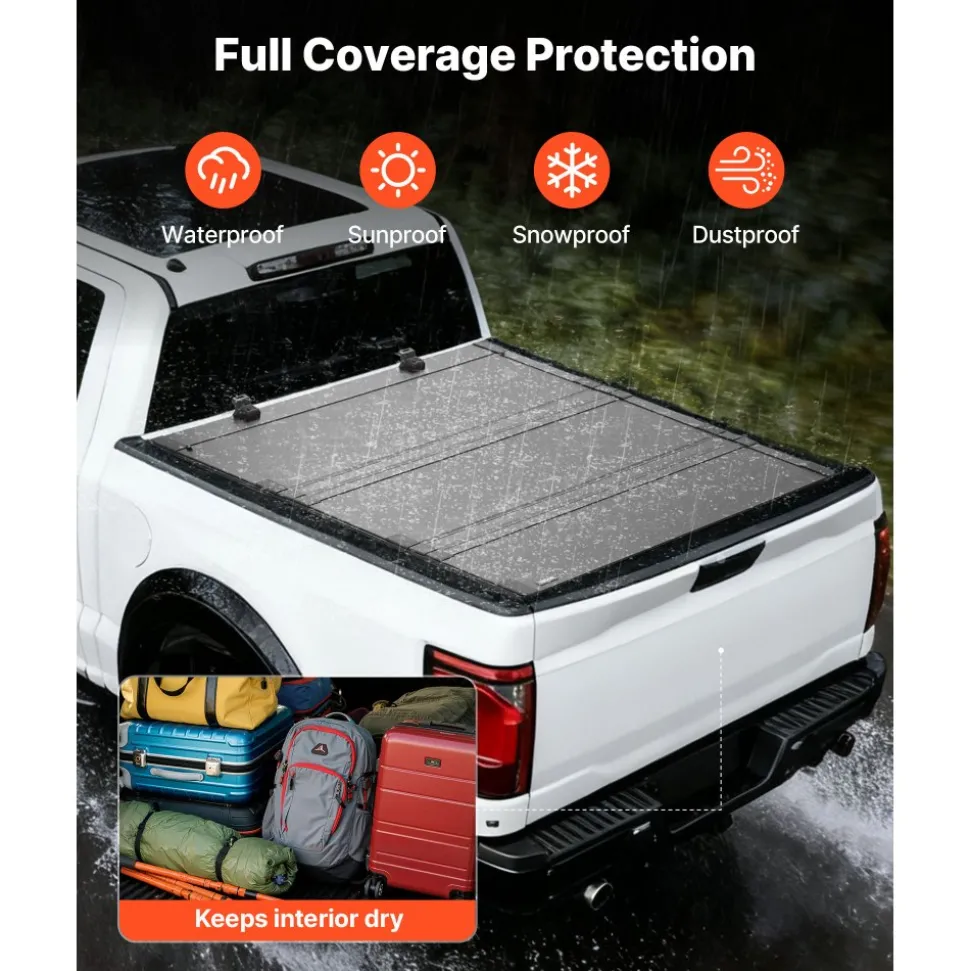 VEVOR Hard Tri-Fold Truck Bed Tonneau Cover, Compatible with 2021-2025 Ford F-150 (Incl. Raptor/Lightning) 5.5 ft (67.1 in) Bed, Waterproof Low-Profile Folding Cover with Aluminum Alloy Support Bar