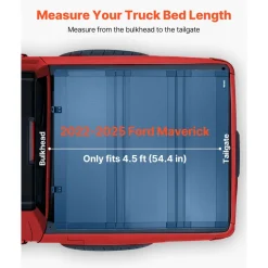 VEVOR Hard Tri-Fold Truck Bed Tonneau Cover, Compatible with 2022-2025 Ford Maverick 4.5 ft (54.4 in) Bed, Heavy-Duty Waterproof Low-Profile Hard Folding Truck Cover with Aluminum Alloy Support Bar