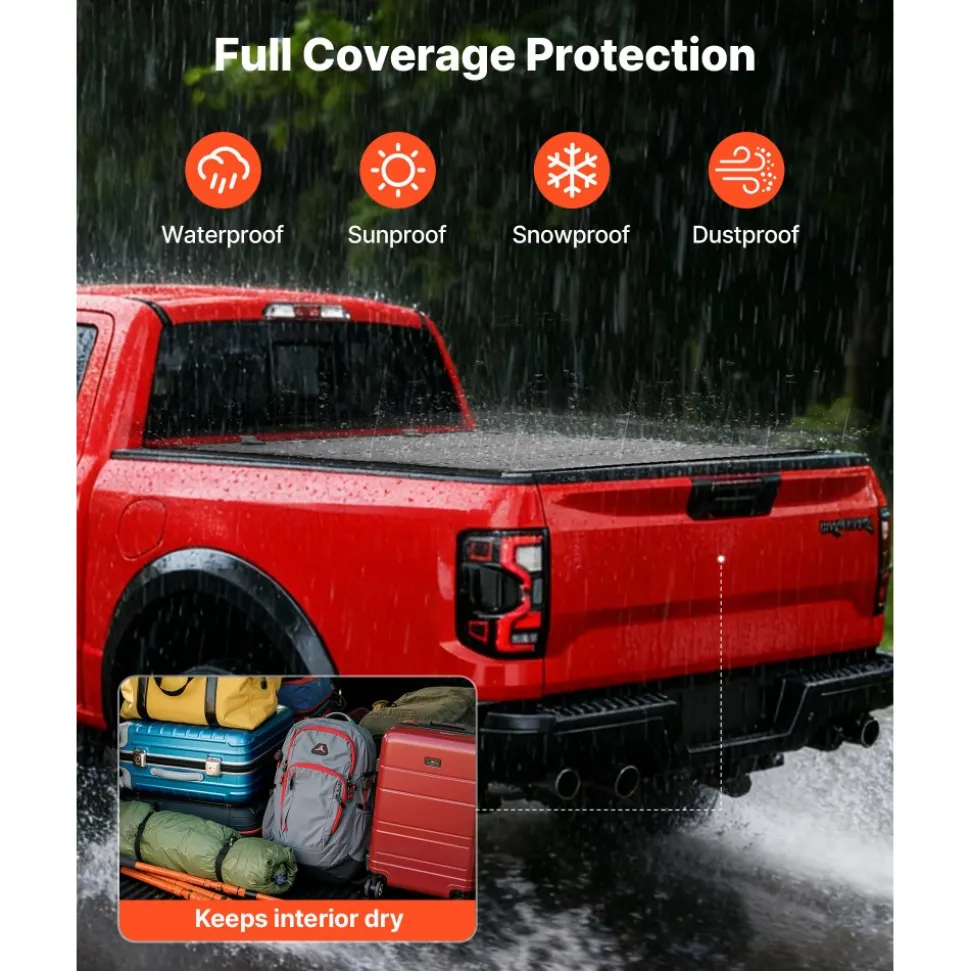 VEVOR Hard Tri-Fold Truck Bed Tonneau Cover, Compatible with 2022-2025 Ford Maverick 4.5 ft (54.4 in) Bed, Heavy-Duty Waterproof Low-Profile Hard Folding Truck Cover with Aluminum Alloy Support Bar