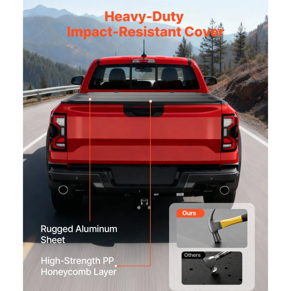 VEVOR Hard Tri-Fold Truck Bed Tonneau Cover, Compatible with 2022-2025 Ford Maverick 4.5 ft (54.4 in) Bed, Heavy-Duty Waterproof Low-Profile Hard Folding Truck Cover with Aluminum Alloy Support Bar