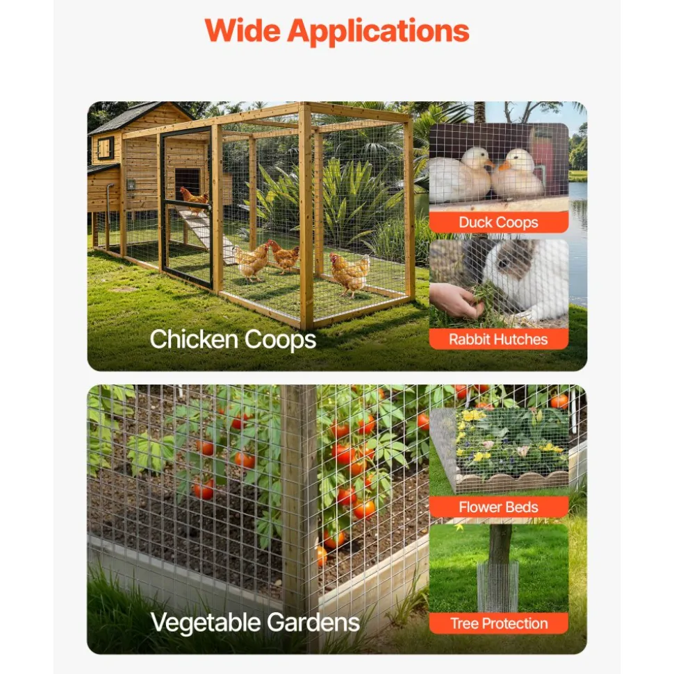 VEVOR Hardware Cloth 1/4 inch 48 inch x 100 ft 23 Gauge Chicken Wire Fence, Hot-Dip Galvanized After Welding Metal Wire Mesh Roll, Garden Plant Welded Fencing Roll Supports Poultry Netting Cage Fence