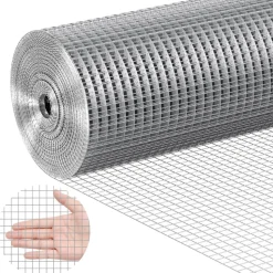 VEVOR Hardware Cloth 1/2 inch 24 inch x 100 ft 19 Gauge Chicken Wire Fence, Hot-Dip Galvanized After Welding Metal Wire Mesh Roll, Garden Plant Welded Fencing Roll Supports Poultry Netting Cage Fence