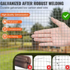 VEVOR Hardware Cloth 1/2 inch 24 inch x 25 ft 19 Gauge Chicken Wire Fence, Hot-Dip Galvanized After Welding Metal Wire Mesh Roll, Garden Plant Welded Fencing Roll Supports Poultry Netting Cage Fence