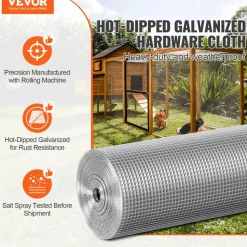 VEVOR Hardware Cloth, 1/4 inch 48in x 100 ft 23 Gauge, Hot Dipped Galvanized Wire Mesh Roll, Chicken Wire Fencing, Wire Mesh for Rabbit Cages, Garden, Small Rodents