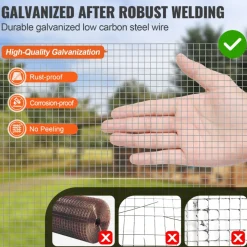VEVOR Hardware Cloth, 1/4 inch 48in x 100 ft 23 Gauge, Hot Dipped Galvanized Wire Mesh Roll, Chicken Wire Fencing, Wire Mesh for Rabbit Cages, Garden, Small Rodents
