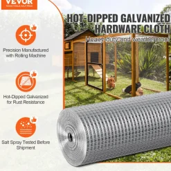 VEVOR Hardware Cloth, 1/2 inch 36in x 100 ft 19 Gauge, Hot Dipped Galvanized Wire Mesh Roll, Chicken Wire Fencing, Wire Mesh for Rabbit Cages, Garden, Small Rodents