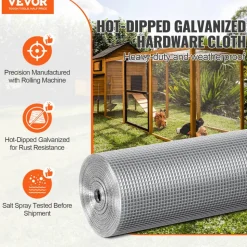VEVOR Hardware Cloth, 1/4 inch 48in x 50 ft 23 Gauge, Hot Dipped Galvanized Wire Mesh Roll, Chicken Wire Fencing, Wire Mesh for Rabbit Cages, Garden, Small Rodents