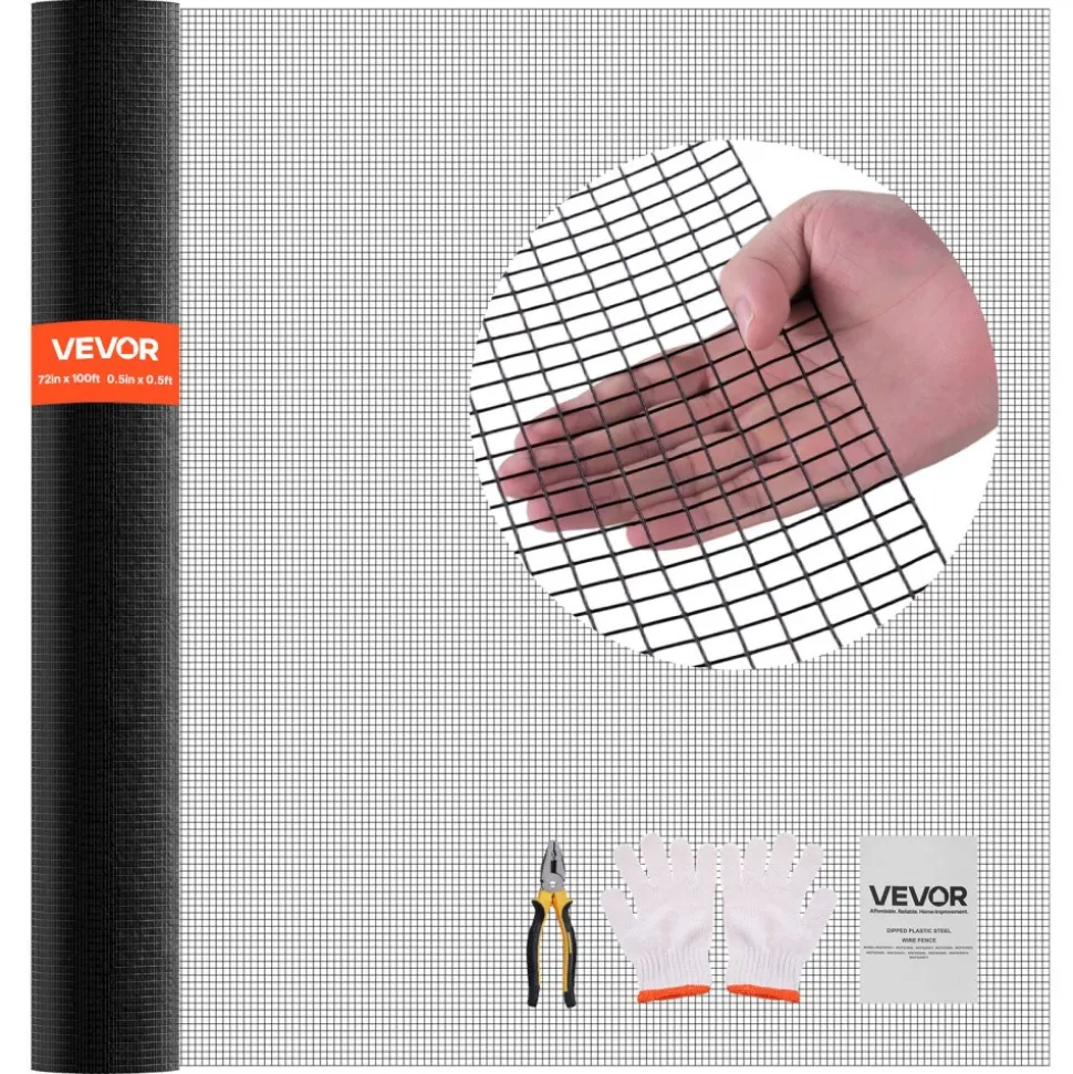 VEVOR Hardware Cloth 72 in x 100 ft, 1/2 in 19 Gauge Galvanized Wire Mesh Roll, Weather-Resistant Vinyl Coated Chicken Wire Fencing, Heavy Duty Welded Garden Plant Fencing for Rabbit Cage Snake Fence