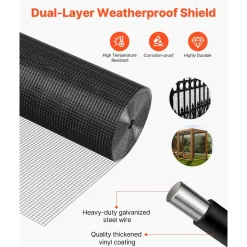 VEVOR Hardware Cloth 60 in x 50 ft, 1/2 in 19 Gauge Galvanized Wire Mesh Roll, Weather-Resistant Vinyl Coated Chicken Wire Fencing, Heavy Duty Welded Garden Plant Fencing for Rabbit Cage Snake Fence