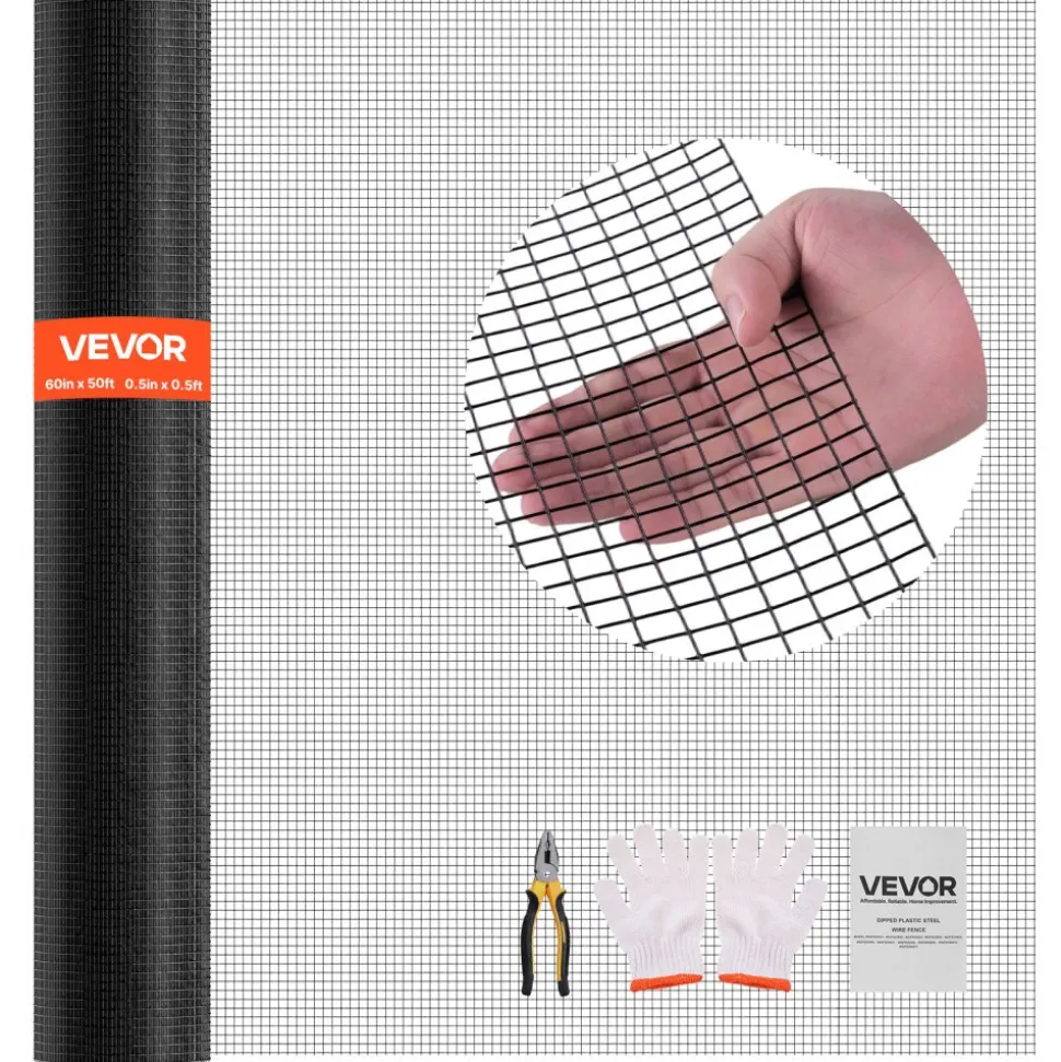 VEVOR Hardware Cloth 60 in x 50 ft, 1/2 in 19 Gauge Galvanized Wire Mesh Roll, Weather-Resistant Vinyl Coated Chicken Wire Fencing, Heavy Duty Welded Garden Plant Fencing for Rabbit Cage Snake Fence