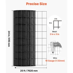 VEVOR Hardware Cloth 24 in x 25 ft, 2 x 3 in Mesh 16 Gauge Galvanized Wire Mesh Roll, Weather-Resistant Vinyl Coated Chicken Wire Fencing, Heavy Duty Welded Garden Plant Fencing for Rabbit Cage Snake