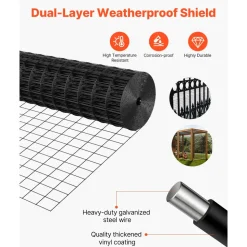 VEVOR Hardware Cloth 36 in x 25 ft, 2 x 3 in Mesh 16 Gauge Galvanized Wire Mesh Roll, Weather-Resistant Vinyl Coated Chicken Wire Fencing, Heavy Duty Welded Garden Plant Fencing for Rabbit Cage Snake
