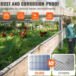 VEVOR Hardware Cloth, 24'' x 50' Galvanized Wire Mesh Roll, 16 Gauge Chicken Wire Fence Roll, Vinyl Coating Metal Wire Mesh for Chicken Coop Barrier, Rabbit Snake Fences, Poultry Enclosures