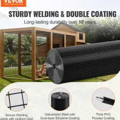 VEVOR Hardware Cloth, 48'' x 100' Galvanized Wire Mesh Roll, 19 Gauge Chicken Wire Fence Roll, Vinyl Coating Metal Wire Mesh for Chicken Coop Barrier, Rabbit Snake Fences, Poultry Enclosures
