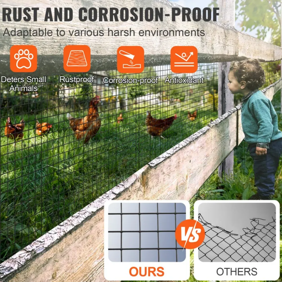 VEVOR Hardware Cloth, 48'' x 100' Galvanized Wire Mesh Roll, 19 Gauge Chicken Wire Fence Roll, Vinyl Coating Metal Wire Mesh for Chicken Coop Barrier, Rabbit Snake Fences, Poultry Enclosures