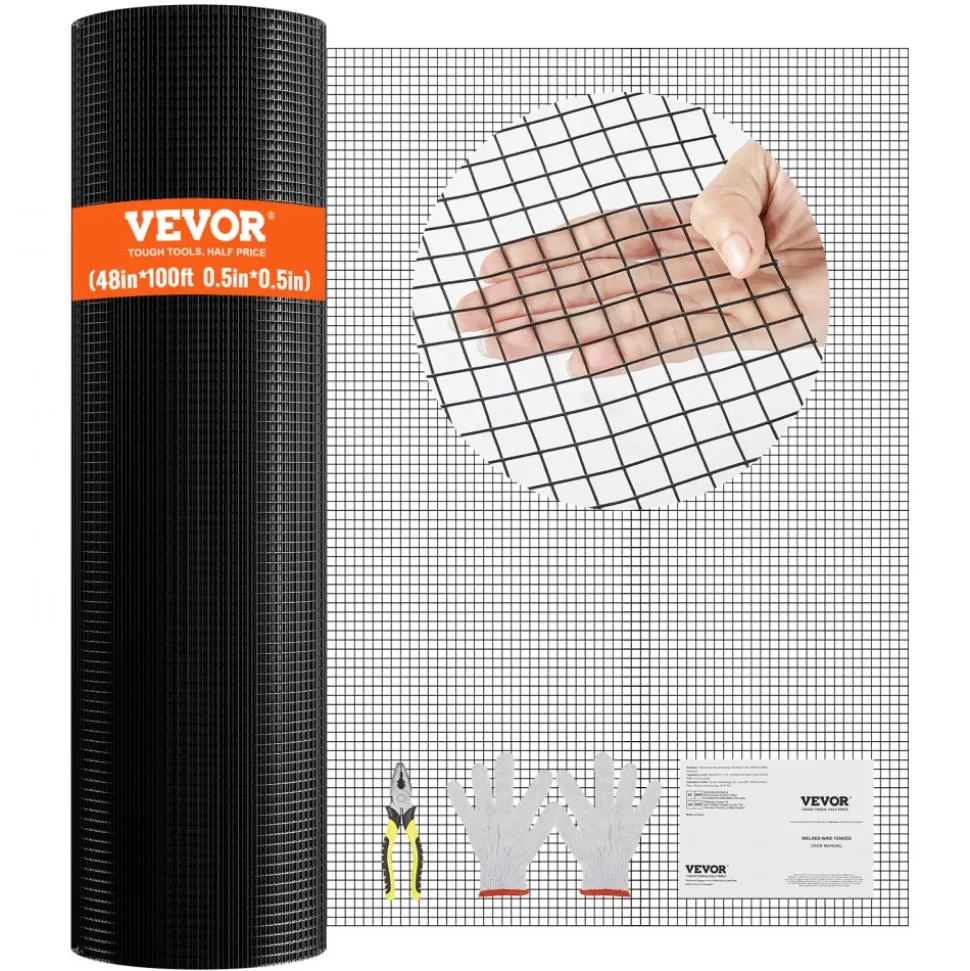 VEVOR Hardware Cloth, 48'' x 100' Galvanized Wire Mesh Roll, 19 Gauge Chicken Wire Fence Roll, Vinyl Coating Metal Wire Mesh for Chicken Coop Barrier, Rabbit Snake Fences, Poultry Enclosures