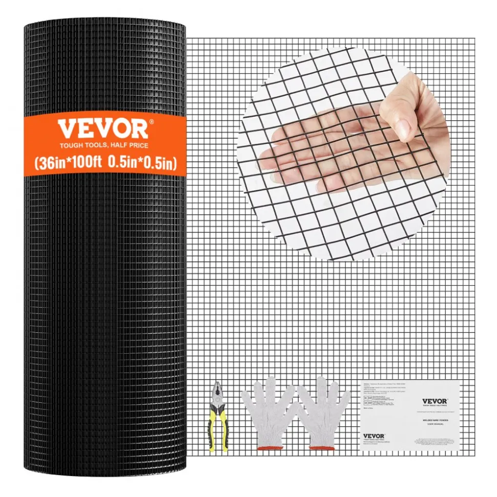 VEVOR Hardware Cloth, 48'' x 50' Galvanized Wire Mesh Roll, 16 Gauge Chicken Wire Fence Roll, Vinyl Coating Metal Wire Mesh for Chicken Coop Barrier, Rabbit Snake Fences, Poultry Enclosures