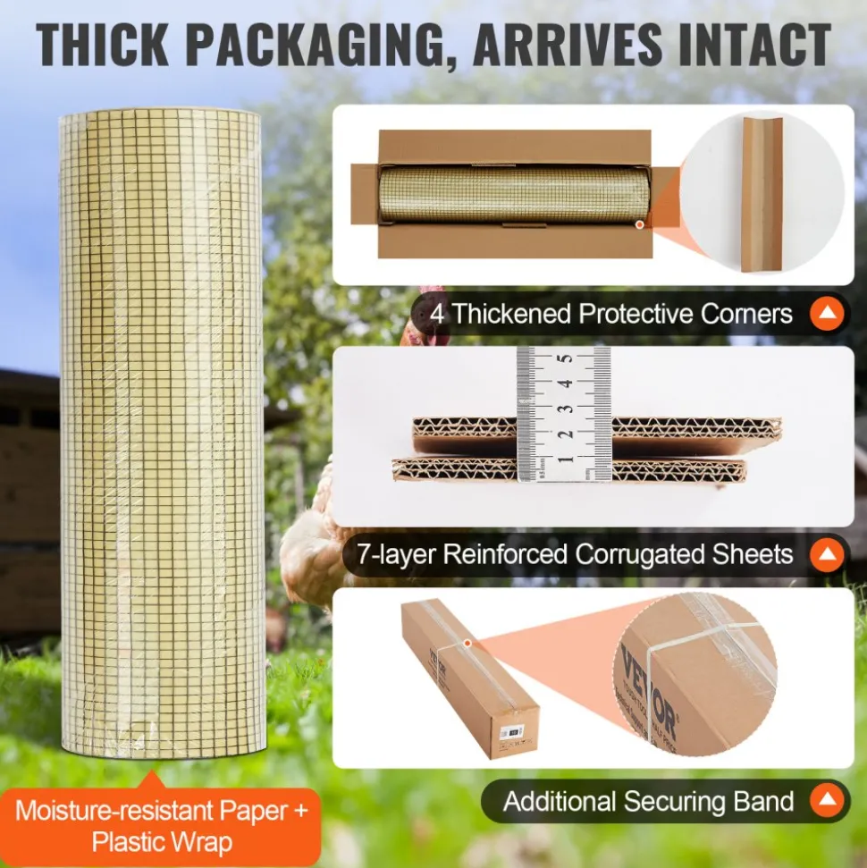 VEVOR Hardware Cloth, 48'' x 50' Galvanized Wire Mesh Roll, 16 Gauge Chicken Wire Fence Roll, Vinyl Coating Metal Wire Mesh for Chicken Coop Barrier, Rabbit Snake Fences, Poultry Enclosures