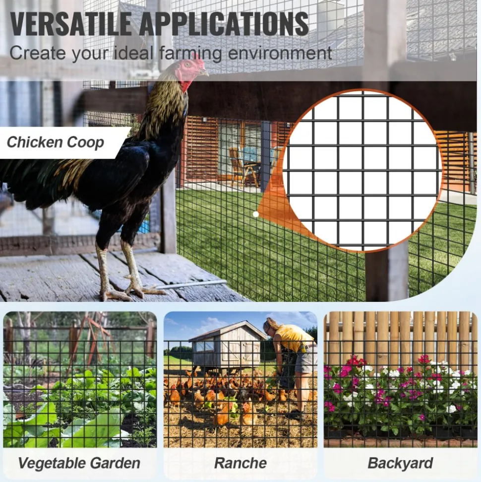VEVOR Hardware Cloth, 24'' x 100' Galvanized Wire Mesh Roll, 19 Gauge Chicken Wire Fence Roll, Vinyl Coating Metal Wire Mesh for Chicken Coop Barrier, Rabbit Snake Fences, Poultry Enclosures