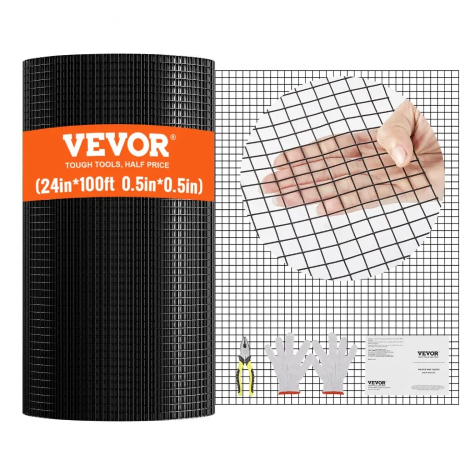 VEVOR Hardware Cloth, 24'' x 100' Galvanized Wire Mesh Roll, 19 Gauge Chicken Wire Fence Roll, Vinyl Coating Metal Wire Mesh for Chicken Coop Barrier, Rabbit Snake Fences, Poultry Enclosures