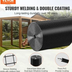 VEVOR Hardware Cloth, 24'' x 100' Galvanized Wire Mesh Roll, 19 Gauge Chicken Wire Fence Roll, Vinyl Coating Metal Wire Mesh for Chicken Coop Barrier, Rabbit Snake Fences, Poultry Enclosures