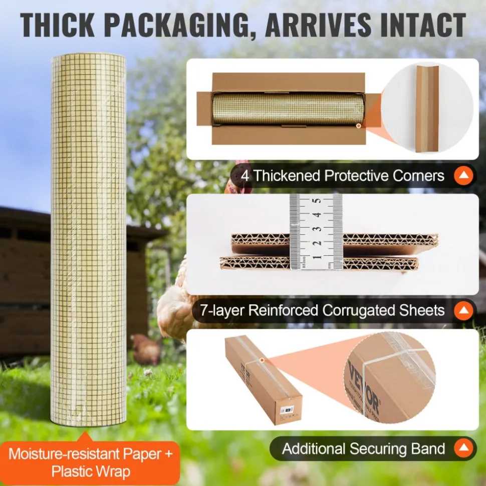 VEVOR Hardware Cloth, 36'' x 50' Galvanized Wire Mesh Roll, 19 Gauge Chicken Wire Fence Roll, Vinyl Coating Metal Wire Mesh for Chicken Coop Barrier, Rabbit Snake Fences, Poultry Enclosures