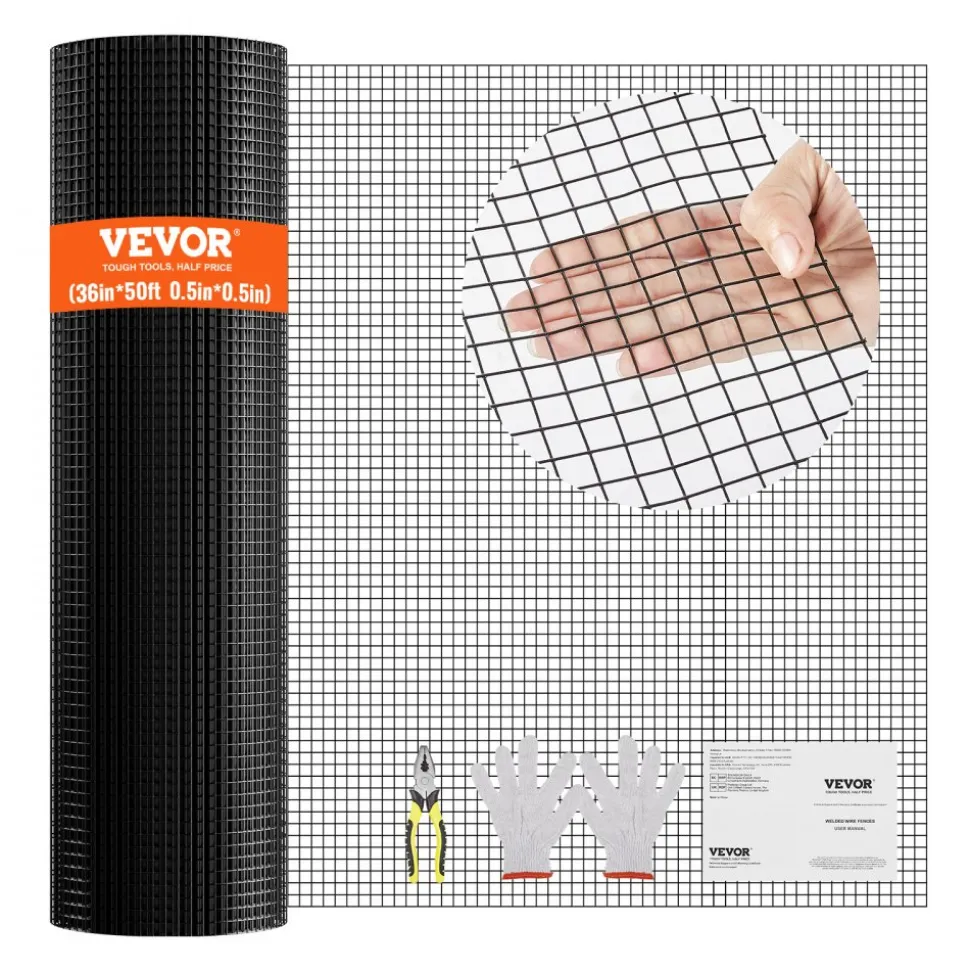 VEVOR Hardware Cloth, 36'' x 50' Galvanized Wire Mesh Roll, 19 Gauge Chicken Wire Fence Roll, Vinyl Coating Metal Wire Mesh for Chicken Coop Barrier, Rabbit Snake Fences, Poultry Enclosures