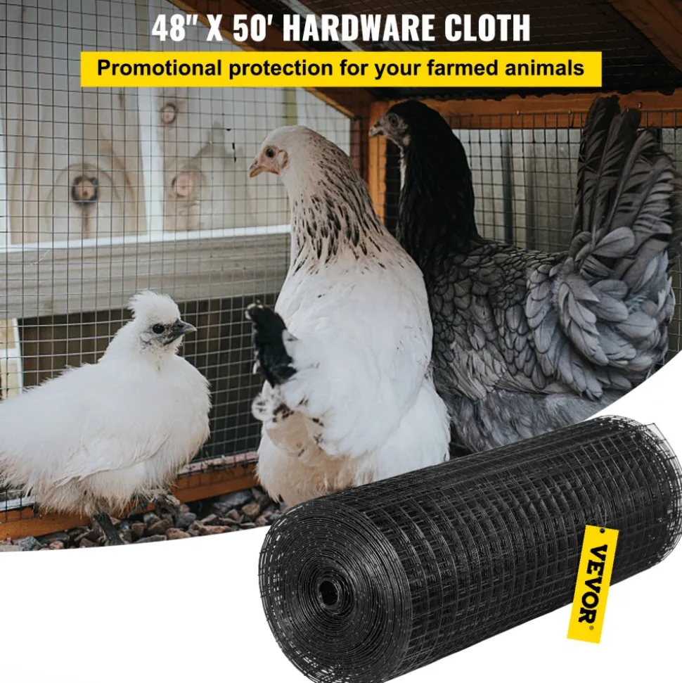 VEVOR Hardware Cloth, 48" x 50' & 1"x1" Mesh Size, Galvanized Steel Vinyl Coated 16 Gauge Chicken Wire Fencing with A Cutting Plier & A Pair of Fabric Gloves, for Garden Fencing & Pet Enclosures,
