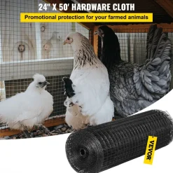 VEVOR Hardware Cloth, 24" x50' & 1"x1" Mesh Size, Galvanized Steel Vinyl Coated 16 Gauge Welded Wire with A Cutting Plier & A Pair of Fabric Gloves, for Garden Fencing & Pet Enclosures, Black