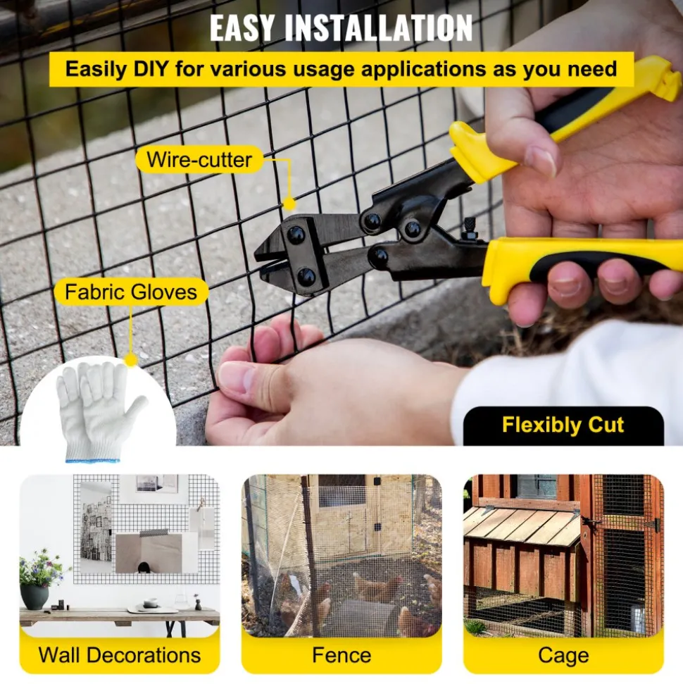 VEVOR Hardware Cloth, 24" x50' & 1"x1" Mesh Size, Galvanized Steel Vinyl Coated 16 Gauge Welded Wire with A Cutting Plier & A Pair of Fabric Gloves, for Garden Fencing & Pet Enclosures, Black