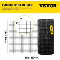 VEVOR Hardware Cloth, 36" x 50' & 1"x1" Mesh Size, Galvanized Steel Vinyl Coated 16 Gauge Chicken Wire Fencing with A Cutting Plier & A Pair of Fabric Gloves, for Garden Fencing & Pet Enclosures,