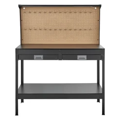 VEVOR Hardwood Workbench, 242.5 lbs Weight Capacity, 47.2-inch Heavy Duty Workbench with Pegboard, 4 AC Outlets & 2 USB Ports, 4.9 ft Cable & 30 Hooks, Garage Work Bench with Drawer for Workshop