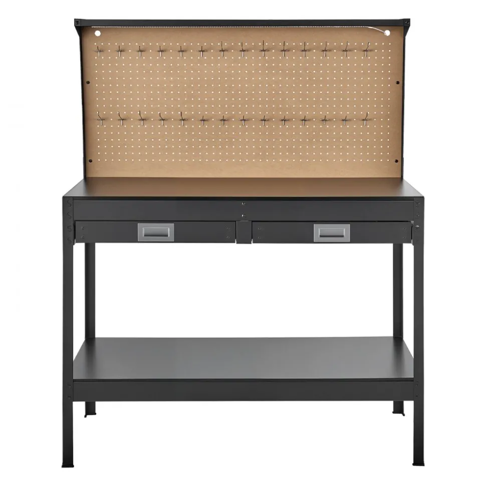 VEVOR Hardwood Workbench, 242.5 lbs Weight Capacity, 47.2-inch Heavy Duty Workbench with Pegboard, 4 AC Outlets & 2 USB Ports, 4.9 ft Cable & 30 Hooks, Garage Work Bench with Drawer for Workshop