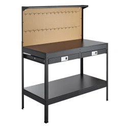 VEVOR Hardwood Workbench, 242.5 lbs Weight Capacity, 47.2-inch Heavy Duty Workbench with Pegboard, 4 AC Outlets & 2 USB Ports, 4.9 ft Cable & 30 Hooks, Garage Work Bench with Drawer for Workshop